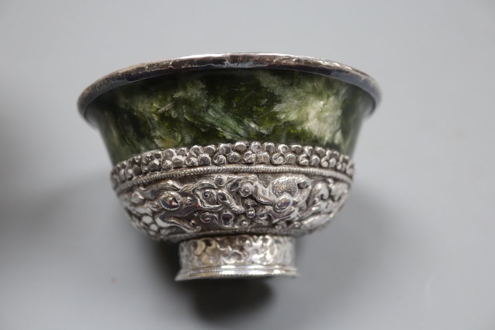 A late Victorian repousse silver rose bowl, James Deakin & Sons, Sheffield, 1895, 14.7cm, 6.5oz & one other bowl.